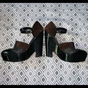 Black & Mahogany Faux Suede Heels